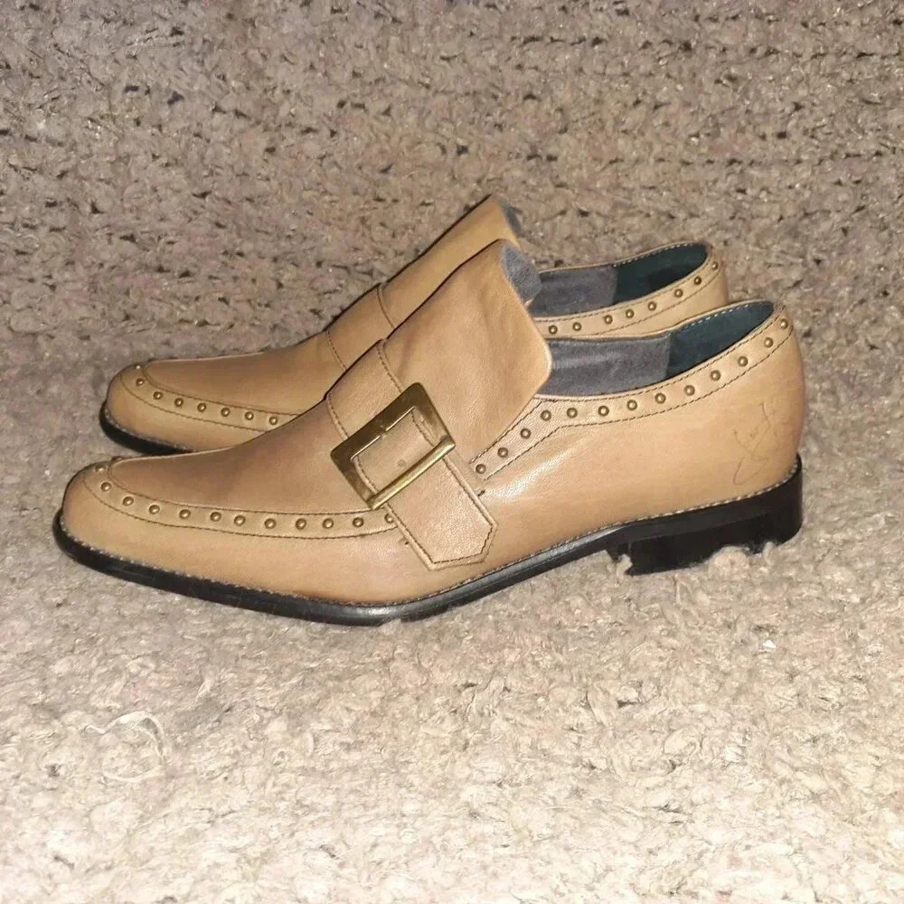JOHN FLUEVOG-Vintage 2007-Picnic Chianti-Studded Monk Strap-Tan Leather-Sz 6-NM - Picture 2 of 7